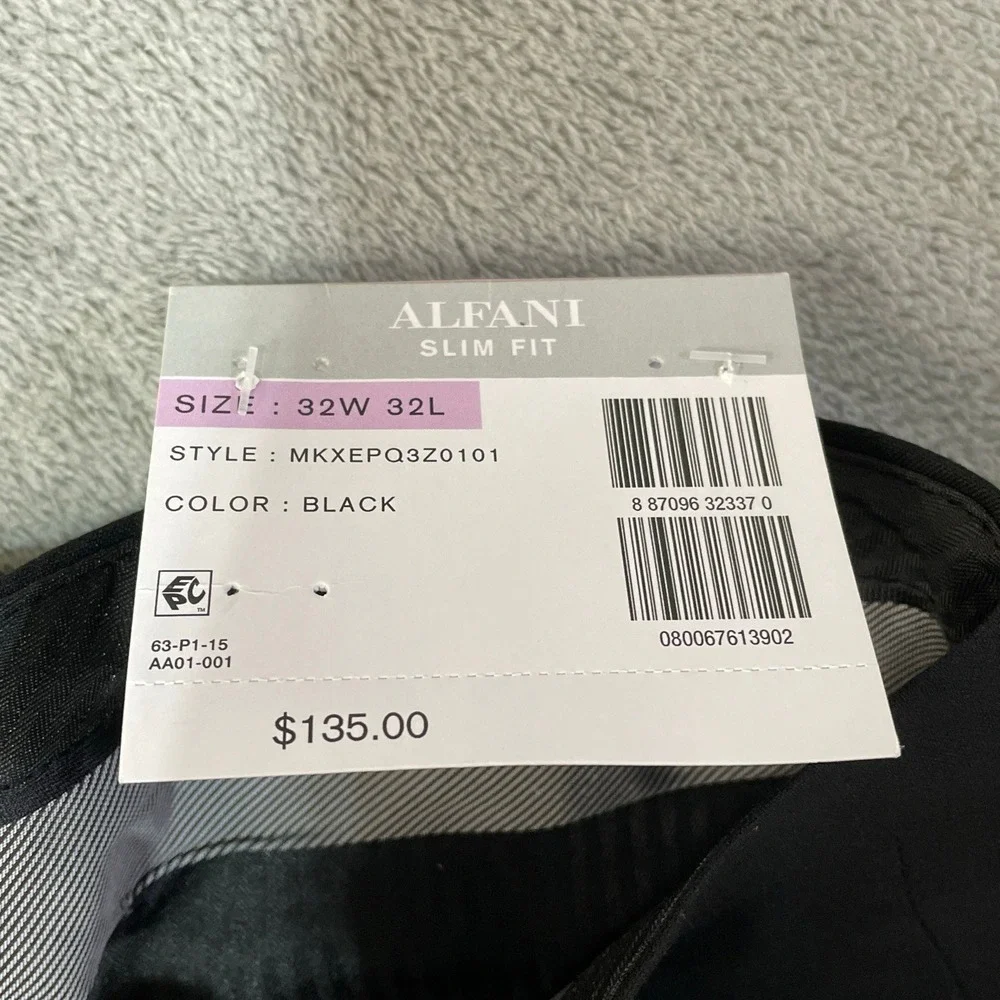 NEW Alfani Dress Pants Men's 32x32 Black Polyester Blend Slim Fit